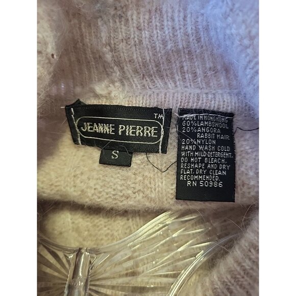 Jeanne Pierre Cable Knit Sweater Lambs Wool Angora Turtleneck Oatmeal Small - Picture 7 of 7